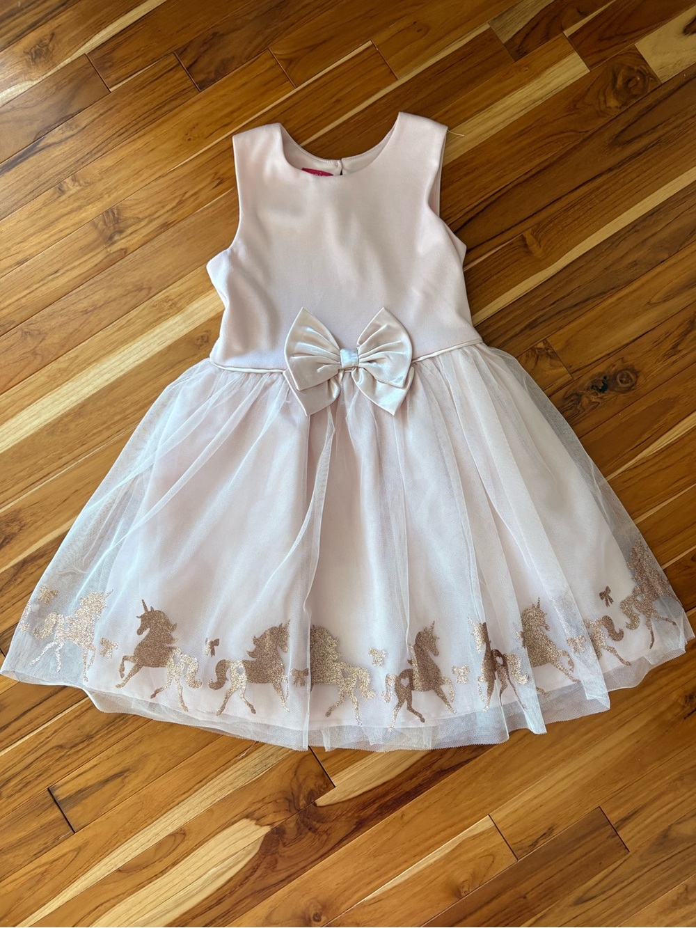 Zunie Blush Pink Tulle Bow Dress with Gold Unicorn Trim